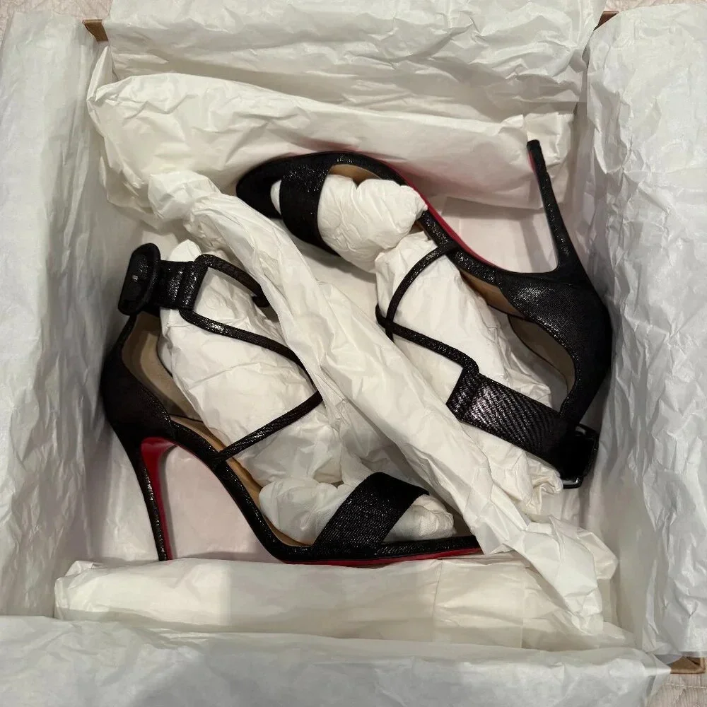 AUTHENTIC Black 100mm Choca Suede Sandal, Christian Louboutin (Not for Bundle) - Picture 8 of 12